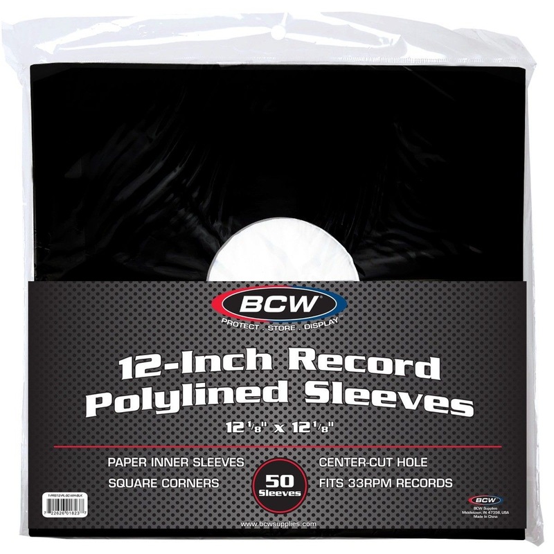 BCW - Black Paper Record Sleeves Polylined with Hole - 12 1/8" x 12" - Package of 50
