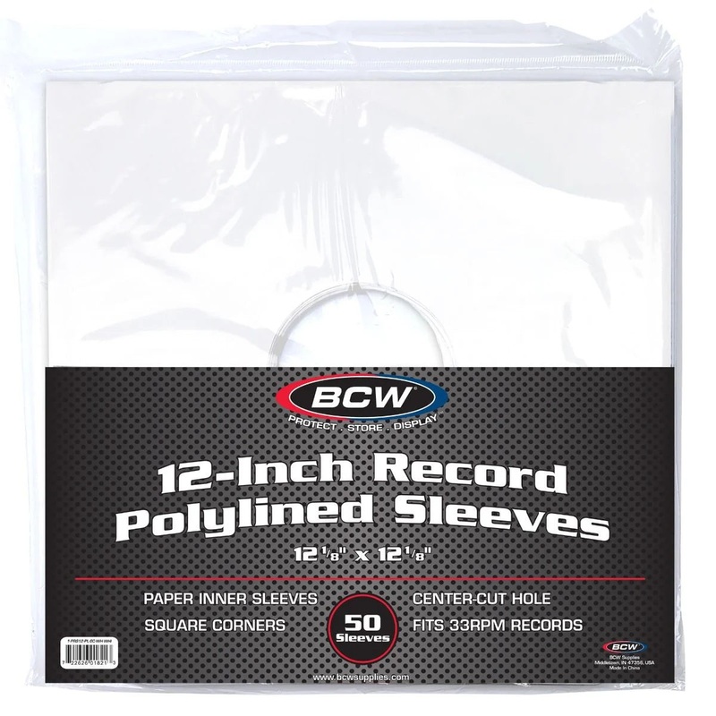 BCW - White Paper Record Sleeves Polylined with Hole - 12 1/8" x 12" - Package of 50