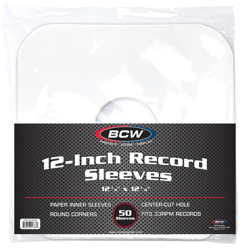 BCW - White Paper Record Sleeves with Hole - Rounded Corners - 12 1/8" x 12" - Package of 50