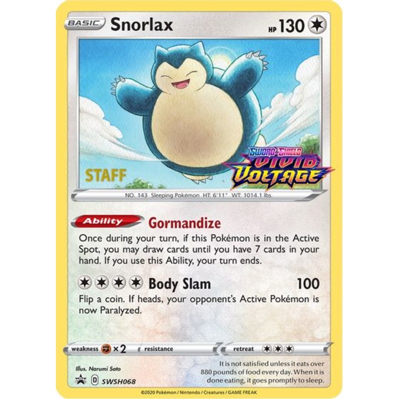 Snorlax (SWSH068) (Staff Prerelease Promo) [Sword & Shield: Black Star Promos]