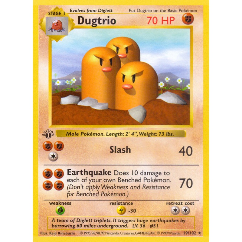 Dugtrio (19/102) (Shadowless) [Base Set 1st Edition]