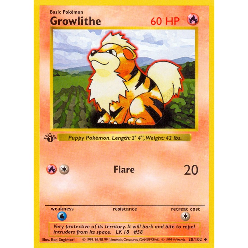 Growlithe (28/102) (Shadowless) [Base Set 1st Edition]