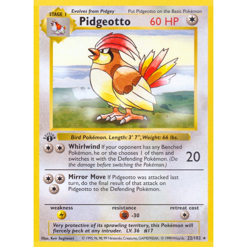Pidgeotto (22/102) (Shadowless) [Base Set 1st Edition]