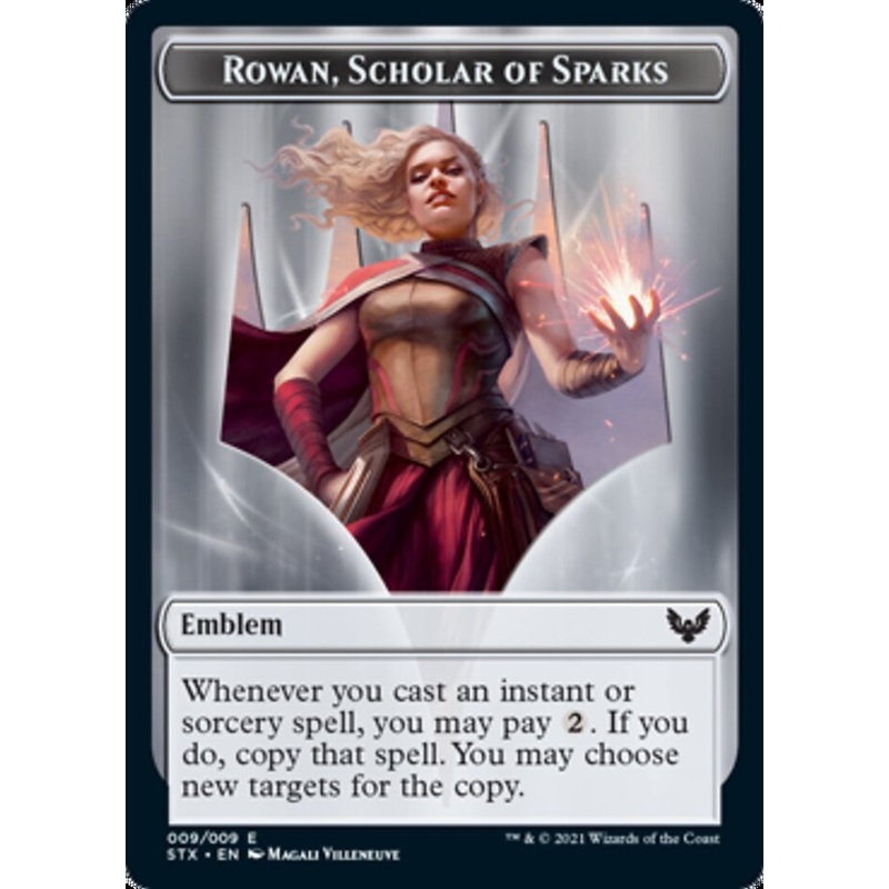 Rowan, Scholar of Sparks Emblem [Strixhaven: School of Mages Tokens]
