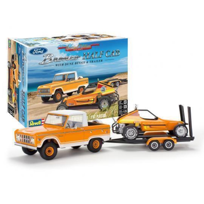 REVELL 85-7228 1/25 Ford Bronco Half Cab with Dune Buggy & Trailer