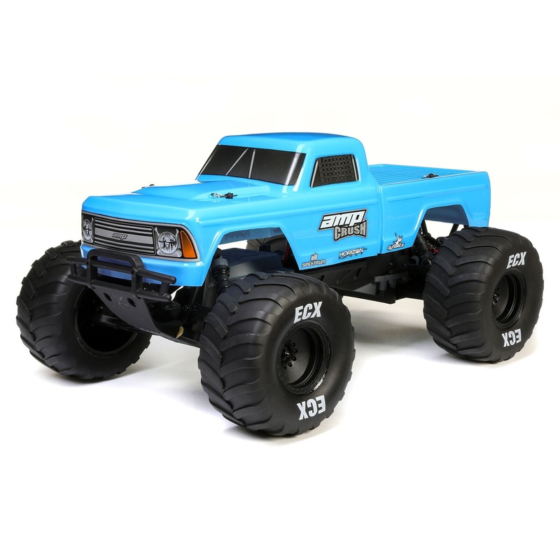 ECX ECX03048T1 1/10 Amp Crush 2WD Monster Truck Brushed RTR, Blue