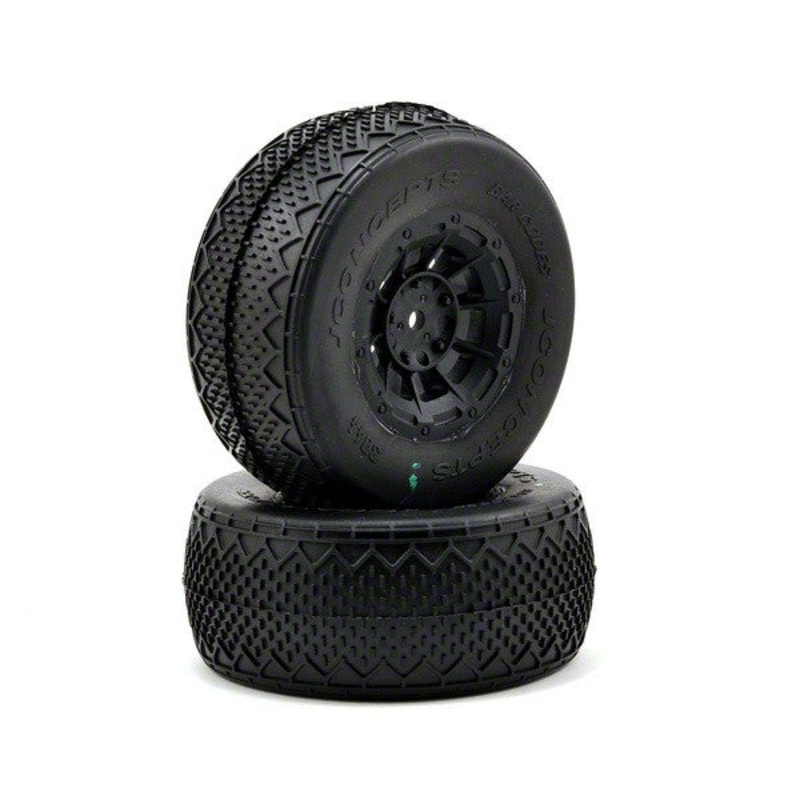 JCONCEPTS 3044-3264 Bar Codes Pre-Mounted Black Hazard 12mm Wheel SC10 RS, 4x4 Green Compound