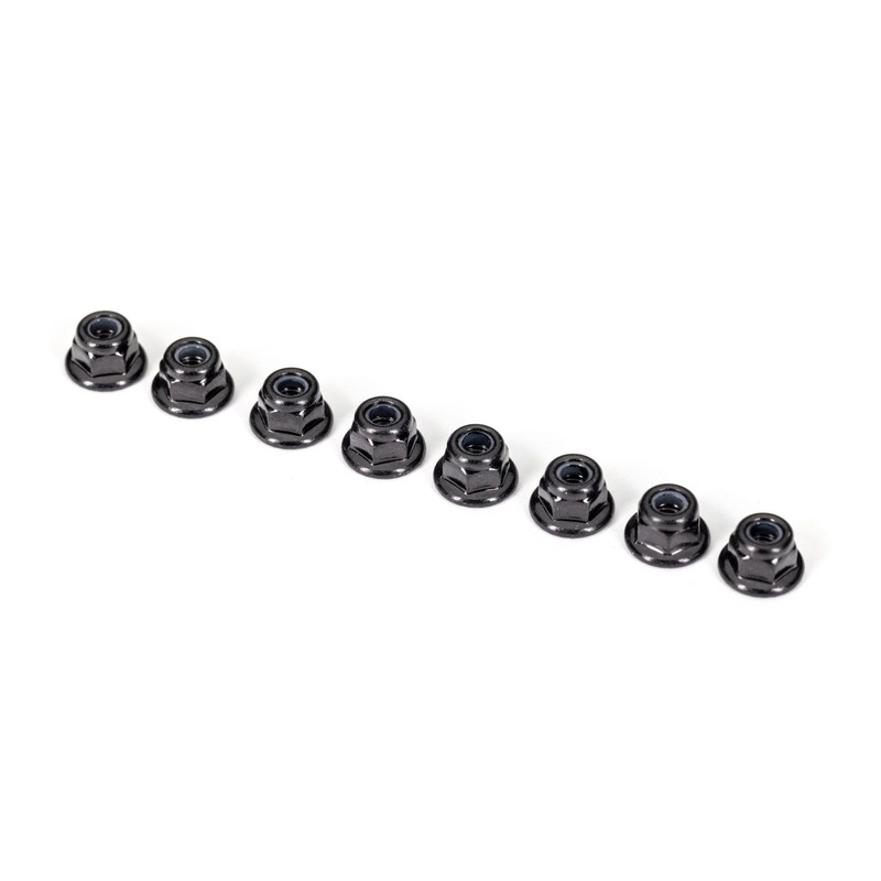 TRAXXAS 2744X Nuts, 3mm nylon locking, flanged, black (8)