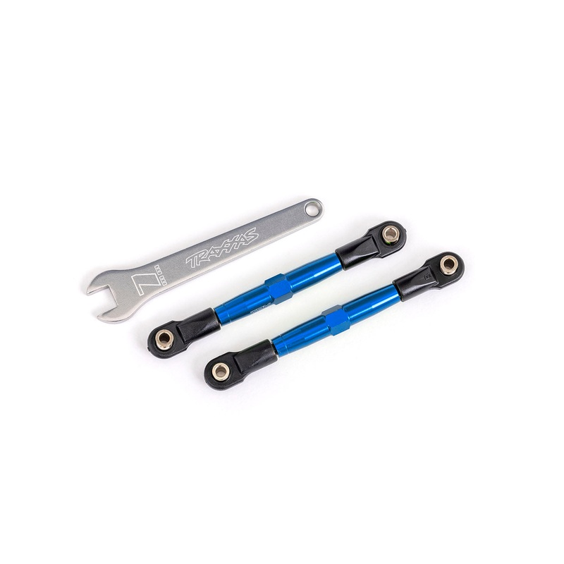 TRAXXAS 2445X Toe links, front (TUBES blue-anodized, 7075-T6 aluminum, stronger than titanium) (2) (assembled with rod ends and hollow balls)/ aluminum wrench (1) (fits Drag Slash)