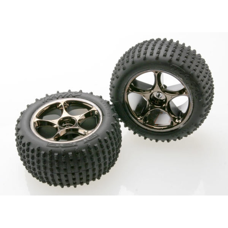 TRAXXAS 2470A Rear Tracer Black Chrome Wheels w/ Alias Tires