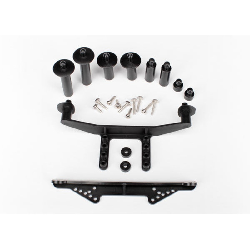 TRAXXAS 1914R Body Mount Front & Rear (black)/ body posts, 52mm (2), 38mm (2), 25mm (2), 6.5mm (2)/ body post extensions (2)/ hardware