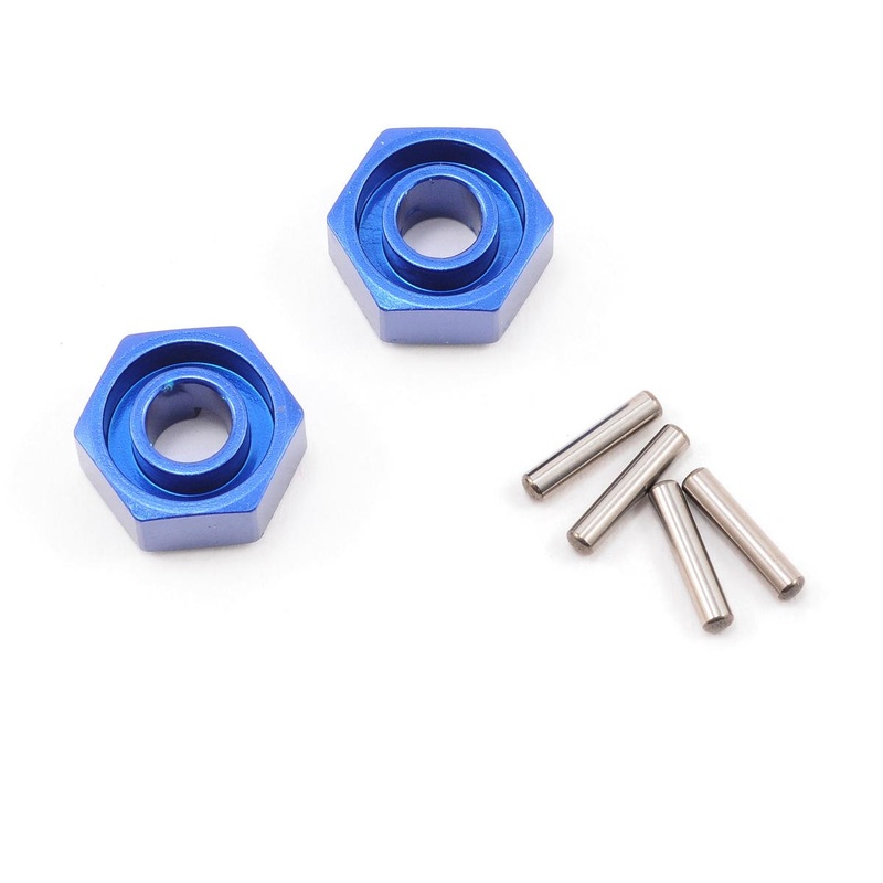 TRAXXAS 1654X Wheel hubs, hex (blue-anodized, lightweight aluminum) (2)/ axle pins(2)