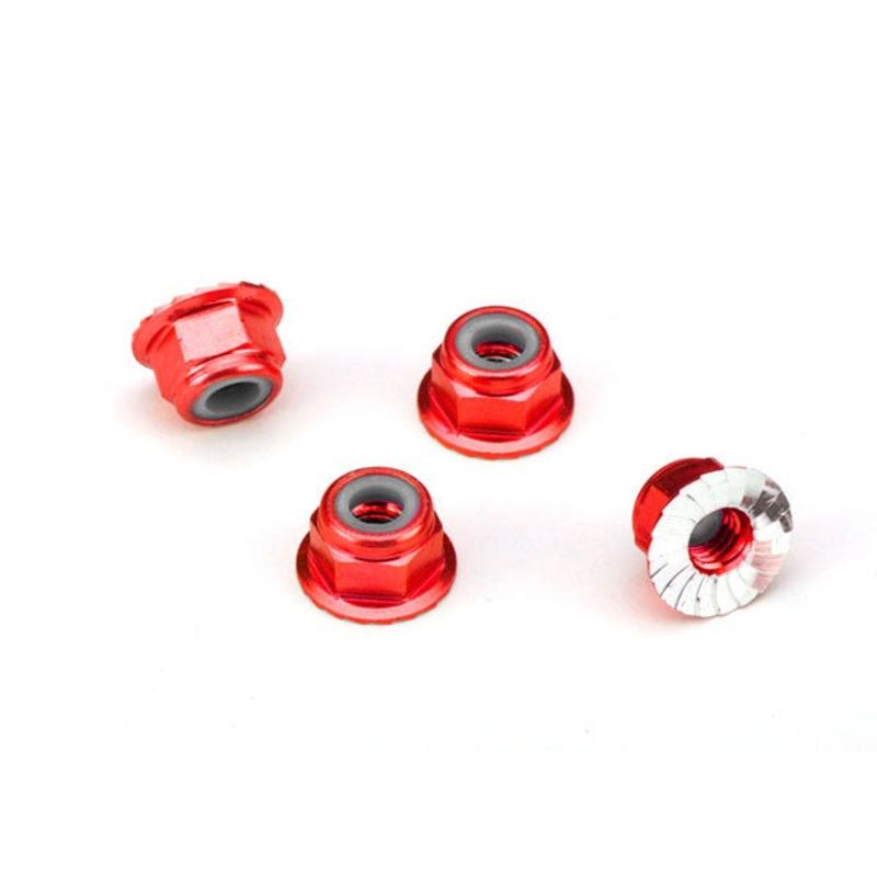 TRAXXAS 1747A Aluminum Nuts Flanged Serrated 4mm Red Anodized (4)