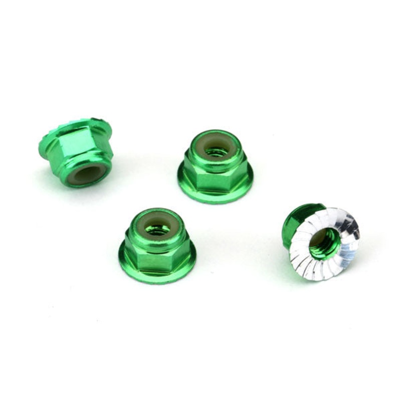 TRAXXAS 1747G Nuts Aluminum Flanged Serrated 4mm Green-Anodized (4): STAMPEDE 4X4