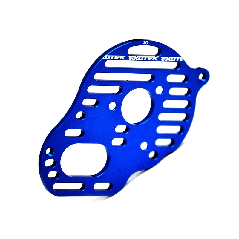 EXOTEK 1490BLU B5M/B5 Vented 'Flite' Motor Plate, 3 Gear (Reversed) (Blue) EXO1490BLU