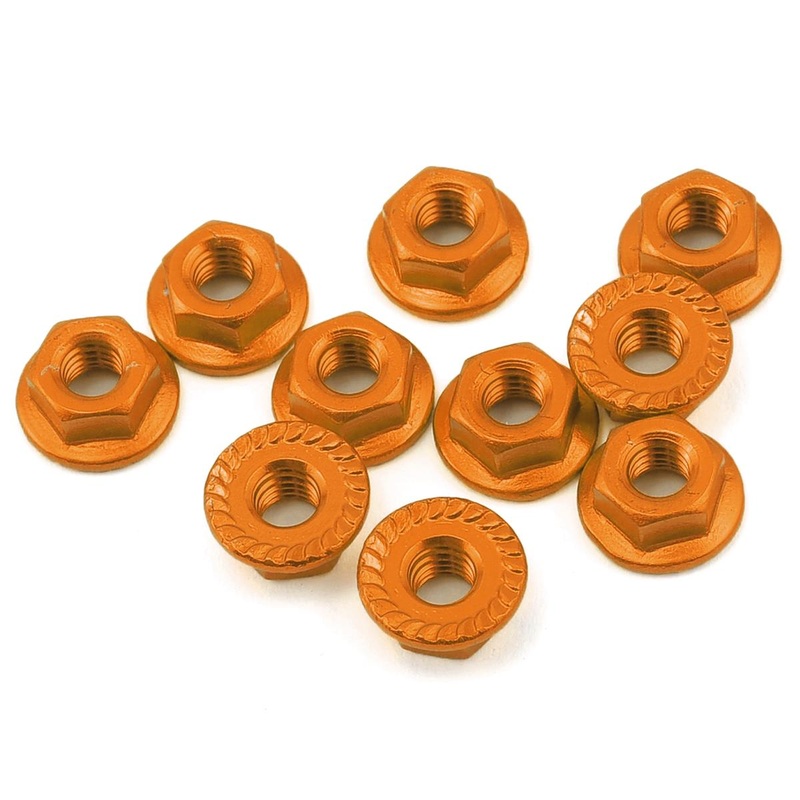 YEAH RACING LN-M4S-OR 4mm Aluminum Serrated Lock Nut (10) (Orange) M4