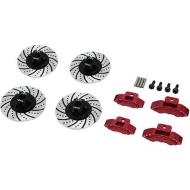 HOT RACING TRF10P202 Aluminum Brake Disc w/ Red Calipers, for Traxxas 4-Tec 2.0