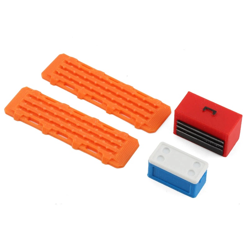 SCALE BY CHRIS SBCTR12 TRX4M 1/18 Bundle w/Red Tool Box, Blue Small Chest & Orange Ramps (Miniature Scale Accessory)