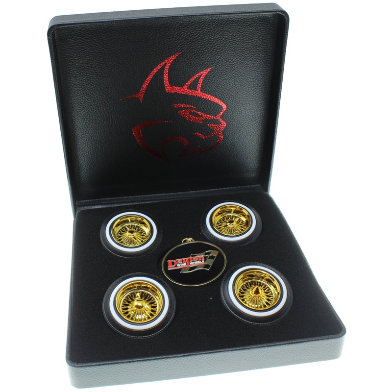 REDCAT  Officially licensed Dayton 13" Radial Reverse Lace Wheels & Genuine Redcat 5.20" Whitewall Tires with Realistic Stretch. Includes 4 Knockoff Styles2-Ear, 2 Ear Straight, 3-Ear Angle & Bullet