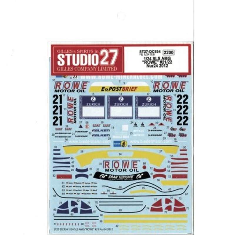 Studio27 DC934 1/24 SLS AMG 'ROWE' #21/22 Nur24 2012 Decal (for Fujimi)