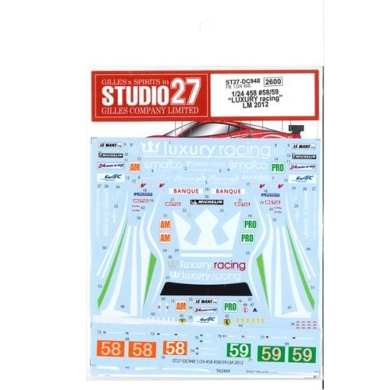 Studio27 DC948 1/24 458 #58/59 LM 2012 Decal