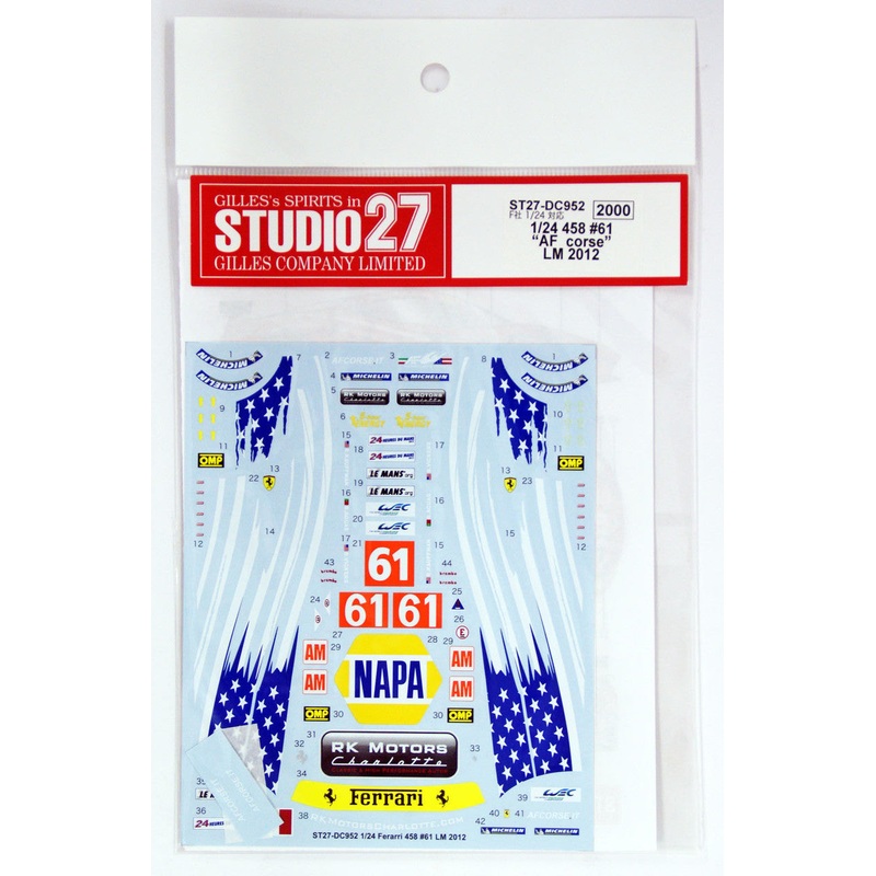 Studio27 DC952 1/24 458 #61 LM 2012 Fujimi Compatible Decal