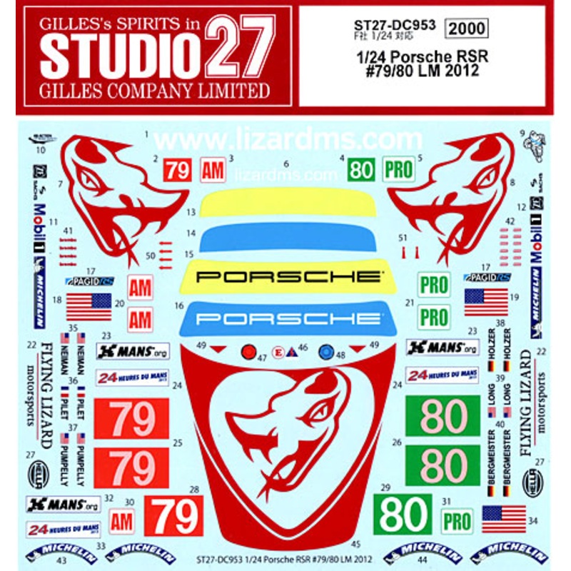 Studio27 DC953 1/24 Porsche RSR #79/80 LM2012 Original Decal