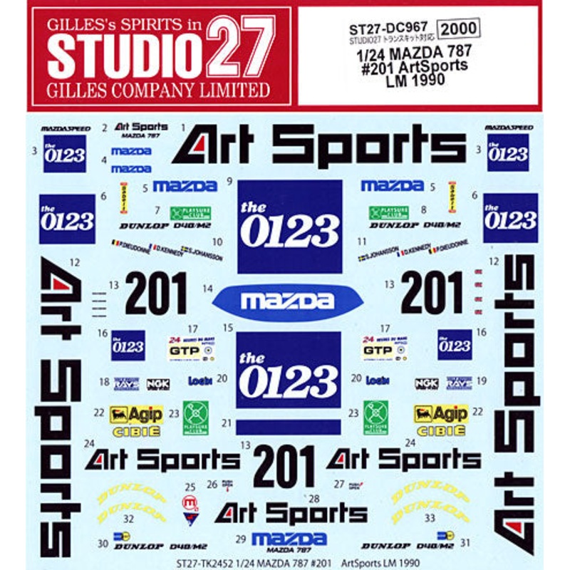 Studio27 DC967 1/24 MAZDA 787 #201 ArtSports LM 1990 Decal
