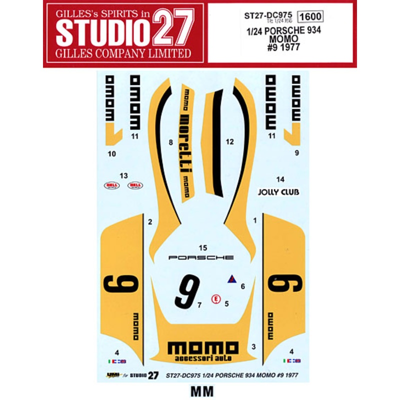 Studio27 DC975 1/24 PORSCHE934 MOMO #9 1977 Decal