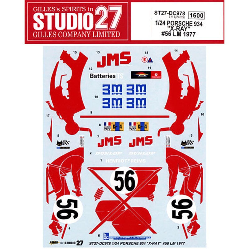 Studio27 DC978 1/24 PORSCHE934 X-RAY #56 LM 1977 Exclusive Decal